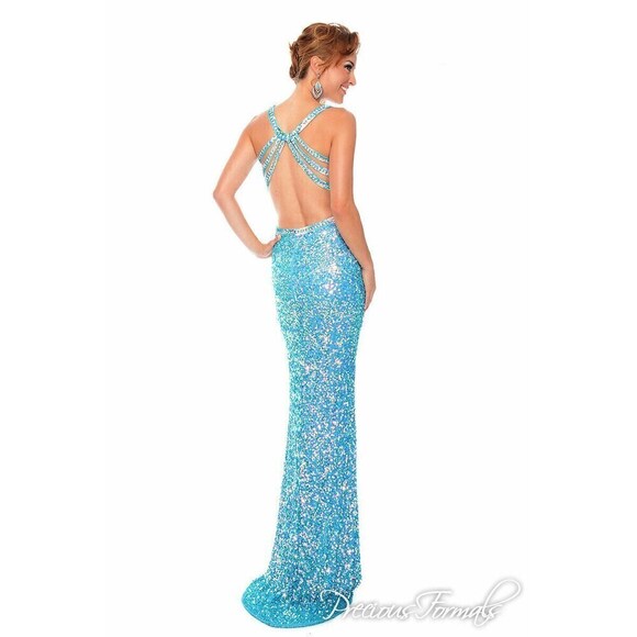 Precious Formals Sequin Low Back Prom Dress P9105 Crystal Turquoise - Picture 2 of 5